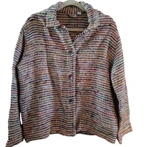 chicos design 2 Jacket Overcoat Business Casual Art Deco Silk Blend WomanDimens